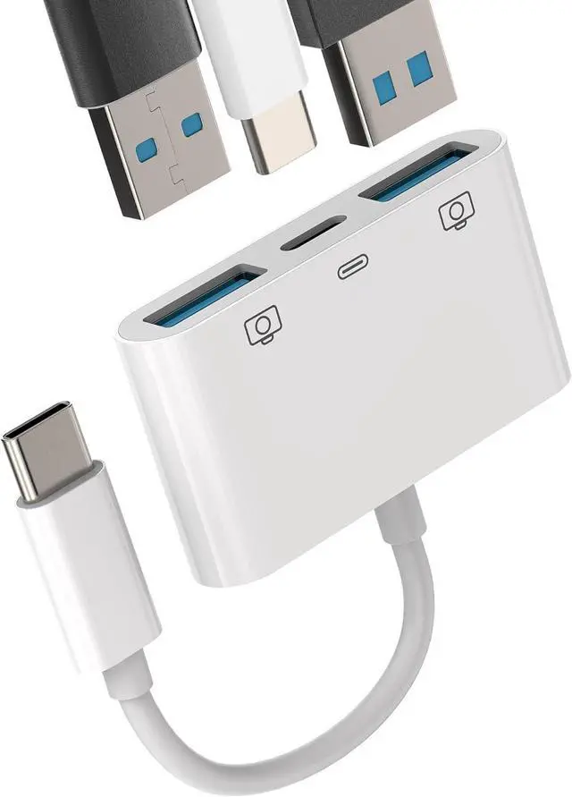 Main image of USB-C to Dual USB A Adapter(3in1) Type-C Charge Cable Accessorie Thunderbolt Charging Port Converter Keyboard Mouse U Disk USB Card Reader OTG Dongle Compatible for Samsung LG Pixel MacBook Pro