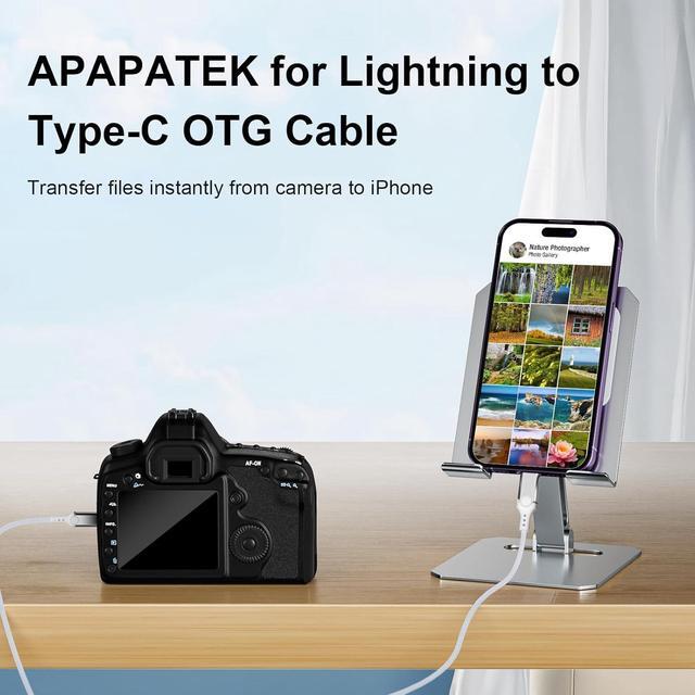Alt view image 2 of 7 - for Lightning to USB-C OTG Cable for Camera Canon Sony A7 A9 Nikon Fuji and Panasonic. Import Photos Videos for iPhone 14/13/12/11/XR Nylon Braided 3.3ft