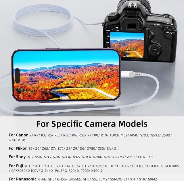 Alt view image 7 of 7 - for Lightning to USB-C OTG Cable for Camera Canon Sony A7 A9 Nikon Fuji and Panasonic. Import Photos Videos for iPhone 14/13/12/11/XR Nylon Braided 3.3ft