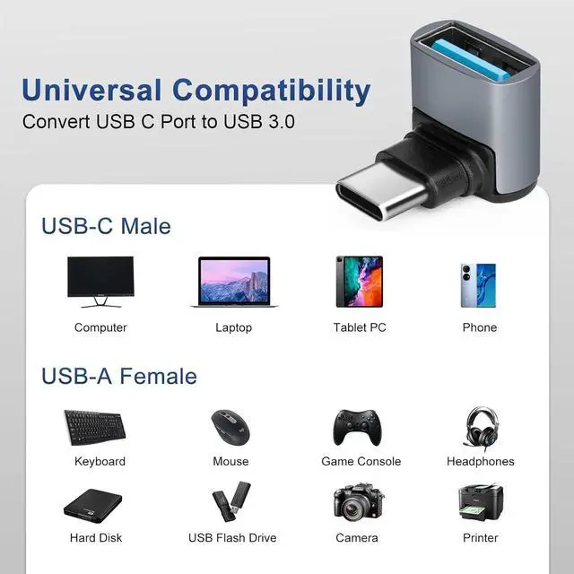Alt view image 2 of 7 - 90 Degree USB C to USB 3.1 OTG Adapter (2 Pack) Right Angled USBC Type C Male to USB Female Adapter 10G Data Transfer for Smartphone Tablet Laptop