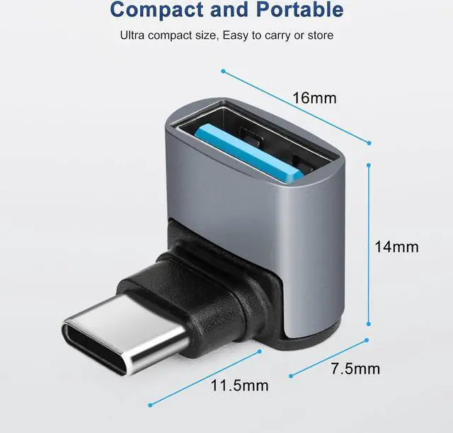 Alt view image 7 of 7 - 90 Degree USB C to USB 3.1 OTG Adapter (2 Pack) Right Angled USBC Type C Male to USB Female Adapter 10G Data Transfer for Smartphone Tablet Laptop