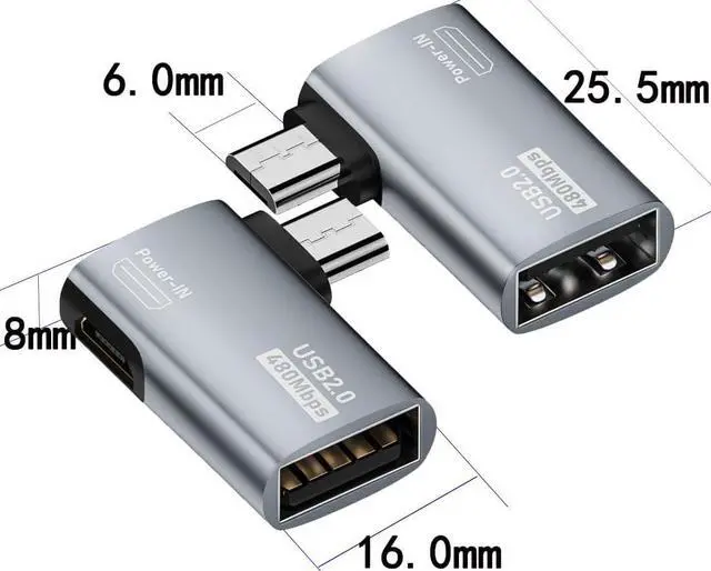 Alt view image 4 of 5 - 2-in-1 Powered Micro USB OTG Adapter 90 Degree Right Angled with Micro USB Power Charging Port 2 Pack