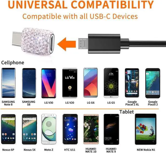 Alt view image 5 of 7 - USB C to Micro USB Female Adapter (2 Pack) USB Type C Adapter Converter Android Cable Connector Bling OTG Adapter Support Charge & Sync