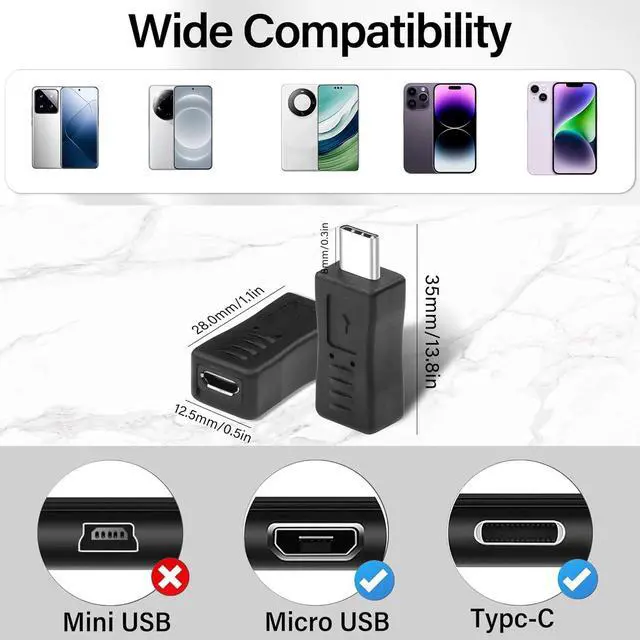 Alt view image 7 of 7 - Micro USB to USB C Adapter Micro-USB Female to Type-C Male Connection Converter Support Charging and Data Transfer Suitable for Mobile Phone Camera Laptop Car Recorder 5Pcs