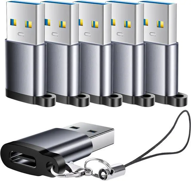Main image of USB to C Adapter 6 Pack USB to USBC Adapter USB A to C Adapter USBC to USB Adapter USB 3.0 to USB C Female USB-C to USB Adapter for iPhone 15 14 13 MacBook iPad AirPods and More Grey