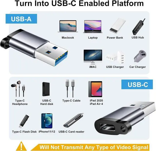 Alt view image 3 of 7 - USB to C Adapter 6 Pack USB to USBC Adapter USB A to C Adapter USBC to USB Adapter USB 3.0 to USB C Female USB-C to USB Adapter for iPhone 15 14 13 MacBook iPad AirPods and More Grey