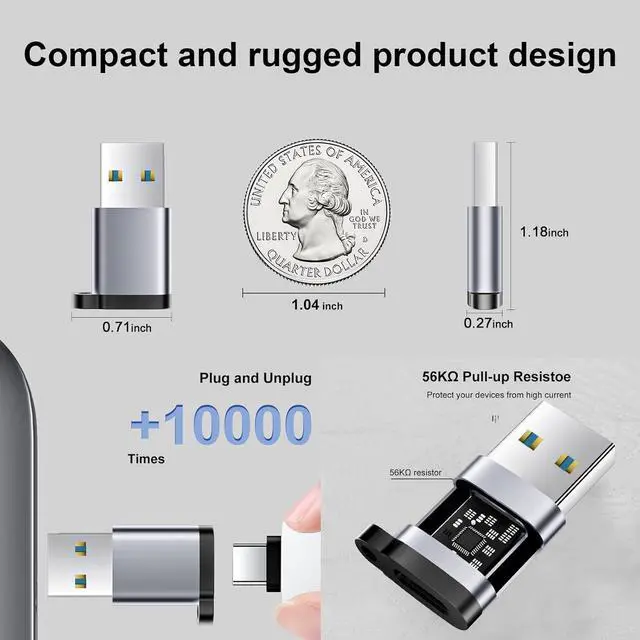 Alt view image 6 of 7 - USB to C Adapter 6 Pack USB to USBC Adapter USB A to C Adapter USBC to USB Adapter USB 3.0 to USB C Female USB-C to USB Adapter for iPhone 15 14 13 MacBook iPad AirPods and More Grey