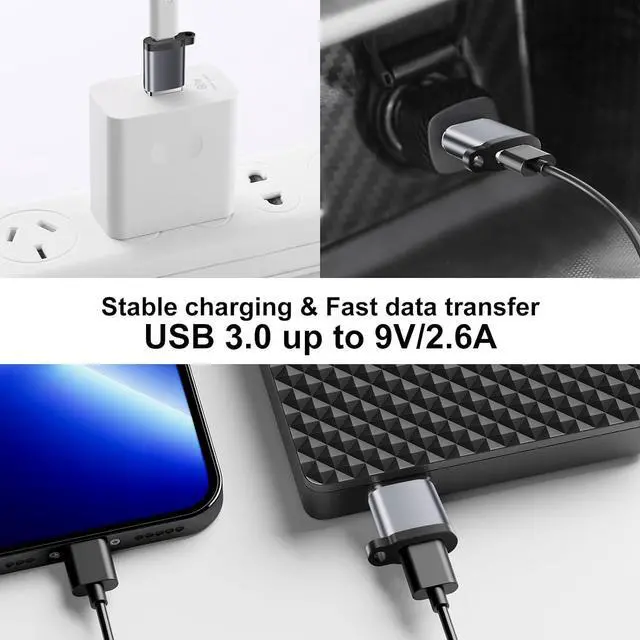 Alt view image 7 of 7 - USB to C Adapter 6 Pack USB to USBC Adapter USB A to C Adapter USBC to USB Adapter USB 3.0 to USB C Female USB-C to USB Adapter for iPhone 15 14 13 MacBook iPad AirPods and More Grey