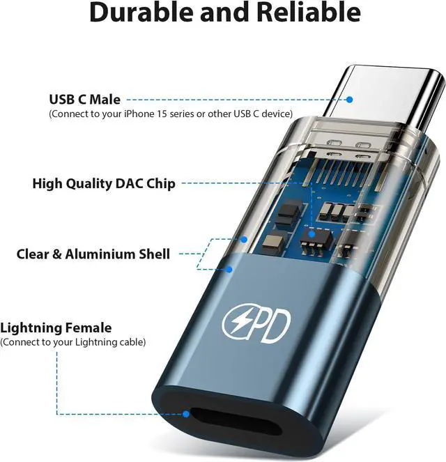 Alt view image 6 of 7 - USB C to Lightning Adapter for iPhone 16 Pro Max Lightning Female to USB-C Male Adapter Type C to Lightning Connector for iPhone 16 15 Pro PD Fast Charging Data Transfer Not for Audio/OTG