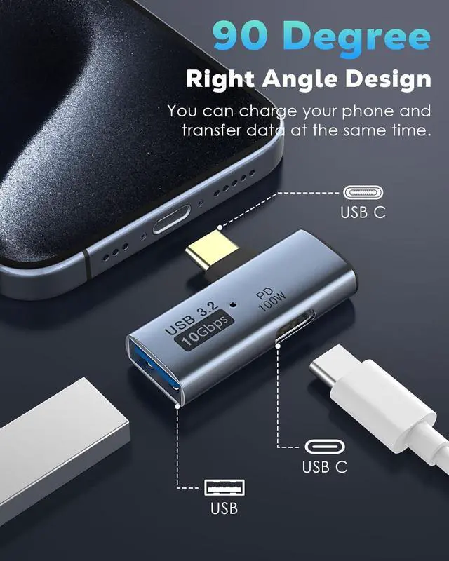 Alt view image 2 of 7 - 2 in 1 USB C to USB 3.2 Adapter with Type-C Charging Port USB C Male to USB Female Adapter OTG Converter for ROG Ally Steam Deck Quest 2 iPhone 15 Series iPad MacBook Type C Devices Gray