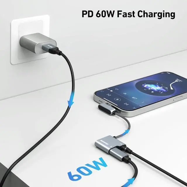 Alt view image 4 of 7 - USB C to Audio Jack Adapter with 60W Fast Charging USB-C to 3.5mm Female Headphone Compatible with iPhone 15 Pro Max/15 Pro/15 Samsung Galaxy S24/S23/S22/S21 Ultra iPad Pro Pixel 8 Grey