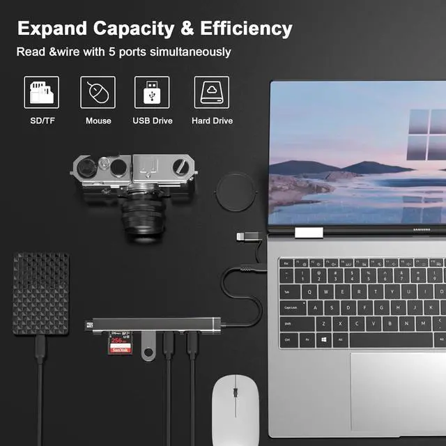 Alt view image 4 of 7 - 5 in 1 SD Card Reader Adapter [MFi Certified] USB C & Lightning to Micro SD/SD Card Reader & USB OTG Adapter with USB C Fast Charging Port Compatible with iPhone 15/14/13/12/11/XS/XR/X/8/iPad Black