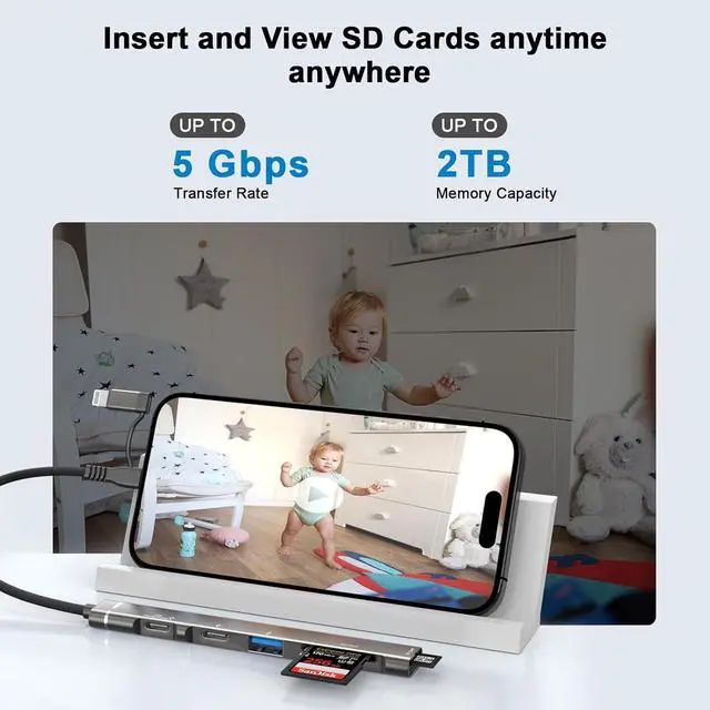Alt view image 7 of 7 - 5 in 1 SD Card Reader Adapter [MFi Certified] USB C & Lightning to Micro SD/SD Card Reader & USB OTG Adapter with USB C Fast Charging Port Compatible with iPhone 15/14/13/12/11/XS/XR/X/8/iPad Black