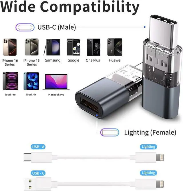 Alt view image 7 of 7 - 4 Pack Lightning to USB C Adapter for iPhone 15/16 Pro/16 Pro Max/Plus Samsung S24 S23 iPad Air Nintendo Switch Fast Charging&Data Transfer Type C Charger Connector Cable for iPhone 15 Charger (Black)