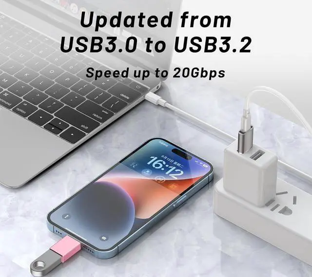Alt view image 6 of 6 - USB C to USB Adapters - USB to USB Type C OTG Adapter for iPhone 15 Android Adaptor for iPad AirPods iWatch Mouse Keyboard PC (2)
