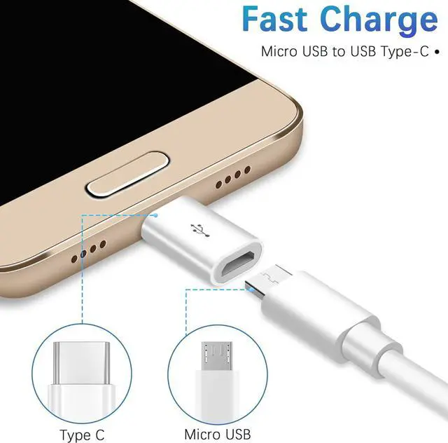 Alt view image 4 of 6 - Micro USB to USB C Adapter 2 Pack Micro-USB Female to USB-C Male OTG Adapter Compatible with Samsung Galaxy LG Huawei Type-C Phones Tablets and More