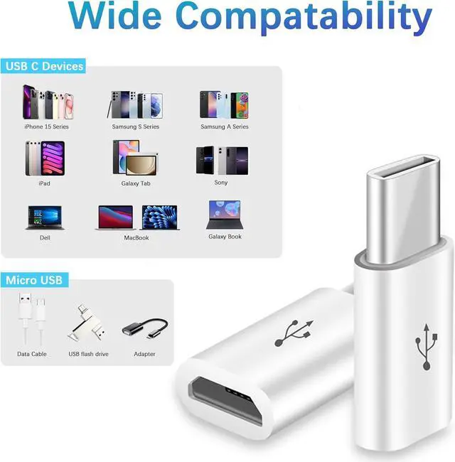 Alt view image 5 of 6 - Micro USB to USB C Adapter 2 Pack Micro-USB Female to USB-C Male OTG Adapter Compatible with Samsung Galaxy LG Huawei Type-C Phones Tablets and More