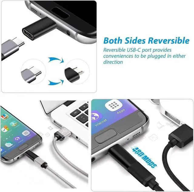 Alt view image 3 of 5 - USB C Female to Micro USB Male Adapter (2-Pack) Micro USB Adaptor Micro USB to USB C Adapter Fast Charger Power Cable Plug Strip Extender for Nexus LG Xbox PS Kindle Samsung Galaxy Devices (Black)