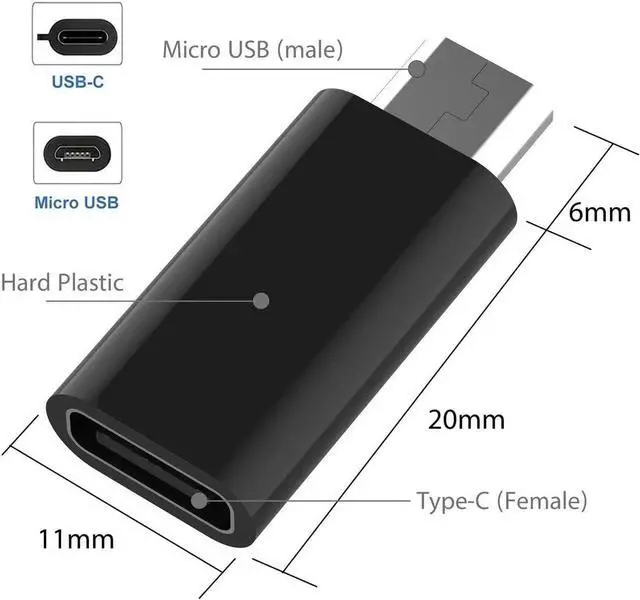 Alt view image 5 of 5 - USB C Female to Micro USB Male Adapter (2-Pack) Micro USB Adaptor Micro USB to USB C Adapter Fast Charger Power Cable Plug Strip Extender for Nexus LG Xbox PS Kindle Samsung Galaxy Devices (Black)