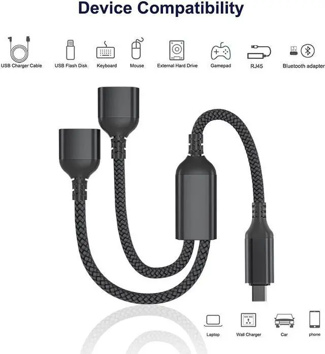 Alt view image 3 of 7 - USB-C OTG Splitter Y Cable Type C to Dual USB 2.0 Adapter C Male to Double Female Converter Split Cord for MacBook 2022 iPad 10 Air 5 Mini 6 Samsung Galaxy Note 10 20 S20 S21 S22 S23 Ultra Plus