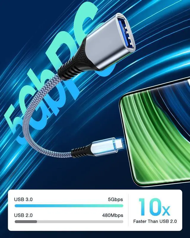 Alt view image 2 of 7 - USB C to USB 3.0 OTG Adapter 2 Pack USB C Male to USB 3.0 Female OTG Cable Thunderbolt3 On The Go for Samsung Galaxy S20 S20+ Ultra S8 S9 MacBook Pro/Air