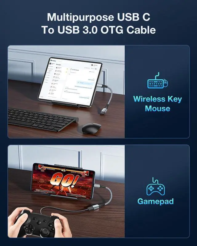 Alt view image 5 of 7 - USB C to USB 3.0 OTG Adapter 2 Pack USB C Male to USB 3.0 Female OTG Cable Thunderbolt3 On The Go for Samsung Galaxy S20 S20+ Ultra S8 S9 MacBook Pro/Air