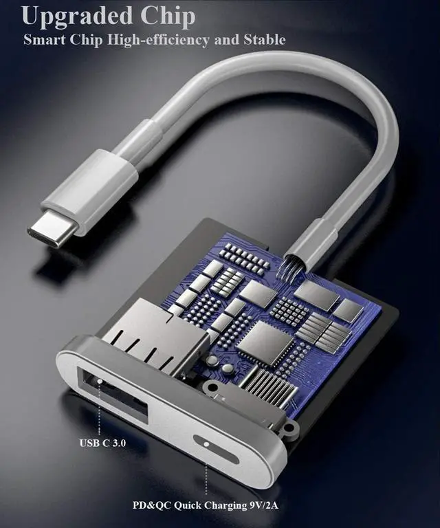Alt view image 3 of 7 - USB C OTG Adapter with Power 2 in 1 USB C to USB Female with 60W PD Charging Port Adapter Compatible with Galaxy S23/S22/S21/S21+ LG V40/30 Google Pixel 7/6/6XL Google Chromecast with Google TV