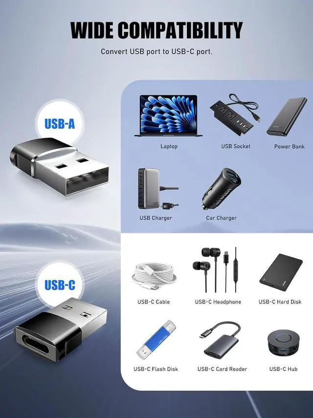 Alt view image 5 of 7 - USB to USB C Adapter with LED Light 4 Pack Type C Female to USB Male Adapter Charger USB A to C Converter for iPhone 15/16 Pro Max Plus AirPods iWatch iPad Galaxy CarPlay Black