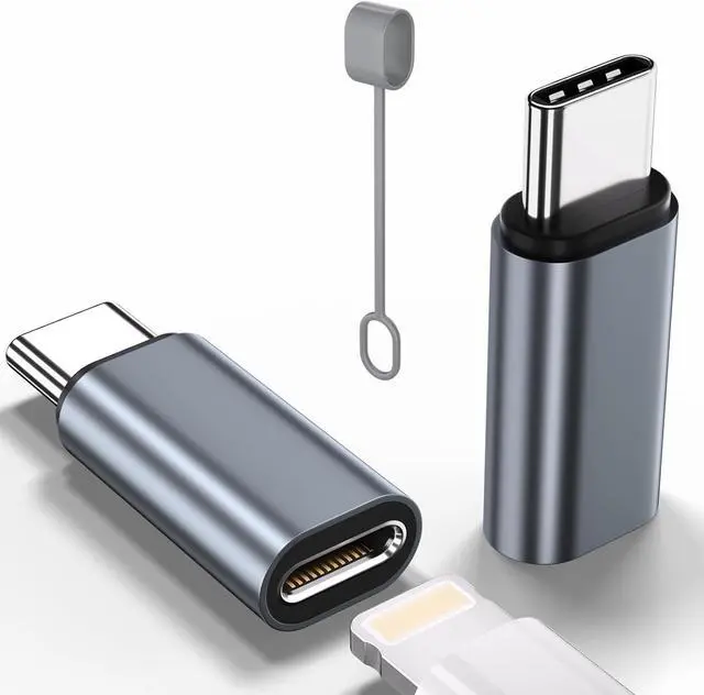 Main image of 2 Pack Lightning to USB C Adapter for iPhone 15/16/16 Pro Max/Plus Samsung S24 Support Charging Type C Charger Connector Cable Lightning Female to USB C Male Adapter Not for Audio- Gray
