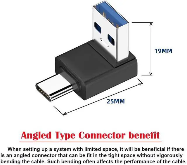 Alt view image 6 of 7 - USB3.0 Type A Male to USB 3.1 Type C Male Data 10Gbps Charge Adapter Up Angled 90 Degree for Phone Laptop
