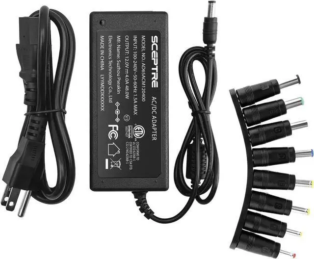 Main image of Power Adapter 12V-4A 3A 2.5A 2A 1.25A 1A AC/DC Power Cord 5.5x2.1mm with 8 Tips Made for Sceptre Monitor Echo Smart Speaker & Display Webcam Router Mini PC Projector CCTV Bluetooth Speaker