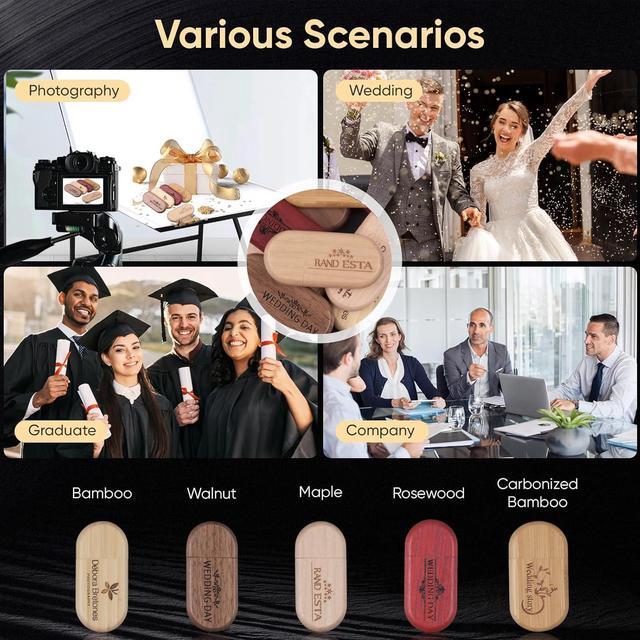Alt view image 4 of 5 - Custom Personalized USB Flash Drive 25Pack 512MB Wooden USB 2.0 Thumb Drive Photo/Video/Music Storaged for Photography/Company Giveaways/Graduation - Customize Print Your Text or Logo