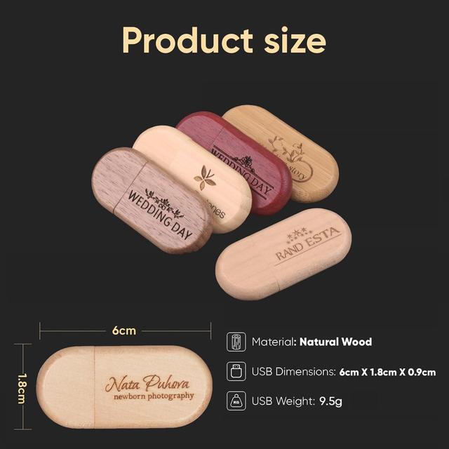 Alt view image 5 of 5 - Custom Personalized USB Flash Drive 25Pack 512MB Wooden USB 2.0 Thumb Drive Photo/Video/Music Storaged for Photography/Company Giveaways/Graduation - Customize Print Your Text or Logo