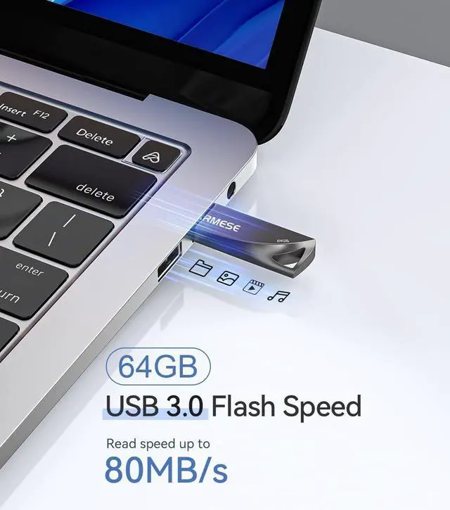 Alt view image 2 of 7 - 64GB USB 3.0 Flash Drive Waterproof Metal USB Memory Stick Slim Thumb Drive Portable Pen Drive with Keychain Hole Stylish Jump Drive for PC Computer Car - Gray