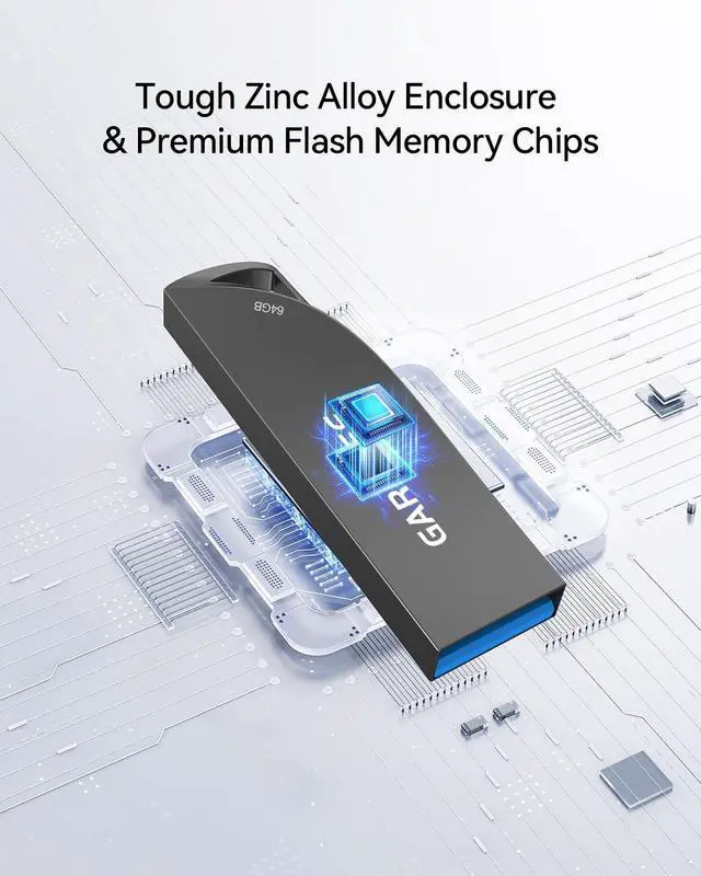 Alt view image 4 of 7 - 64GB USB 3.0 Flash Drive Waterproof Metal USB Memory Stick Slim Thumb Drive Portable Pen Drive with Keychain Hole Stylish Jump Drive for PC Computer Car - Gray