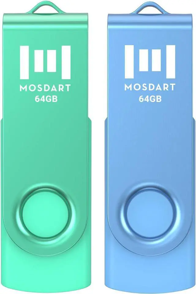 Main image of MOSDART 64GB USB Flash Drive 2 Pack Bright Vivid Color 64 GB Multipack USB2.0 Thumb Drives Swivel Design with LED Light exFAT Jump Drive Memory Stick for Computers Data Storage