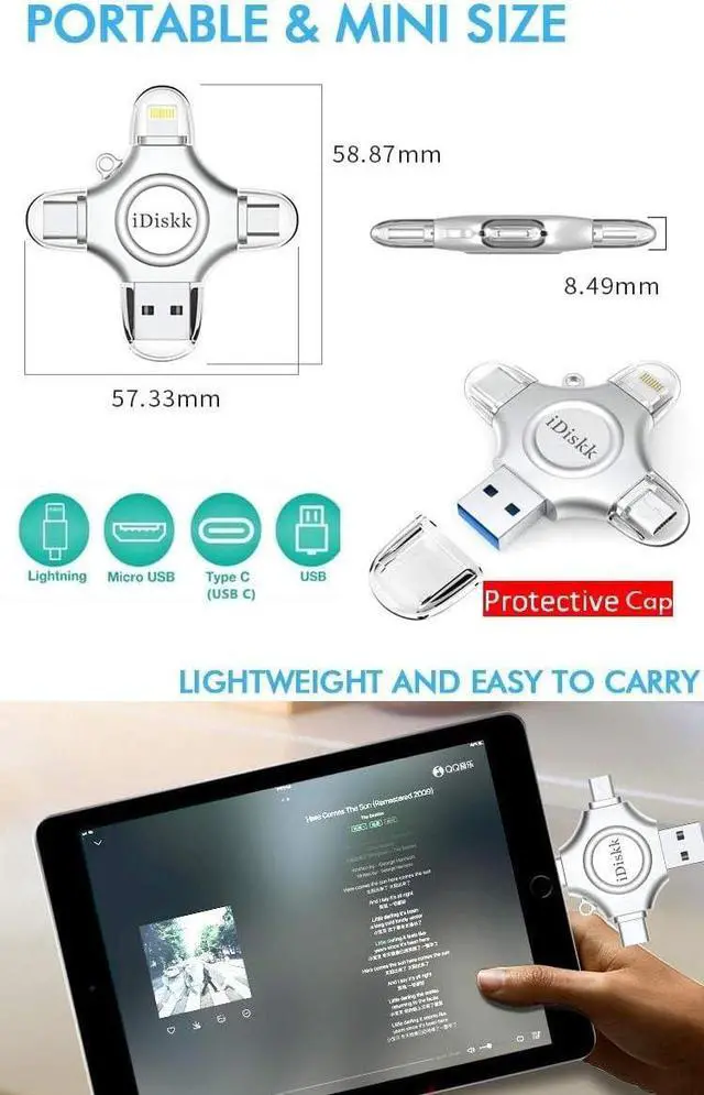 Alt view image 6 of 7 - [MFi Certified] 128GB Flash Drive for iPhone iPad USB 3.0 Lightning Drive 4 in 1 Multi Functional External Storage for iOS and Android  Phones Type c Devices and MacBook idiskk Thumb Drive