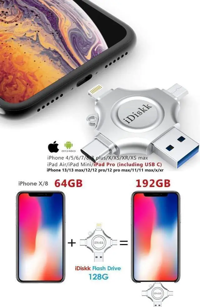 Alt view image 3 of 7 - [MFi Certified] 128GB Flash Drive for iPhone iPad USB 3.0 Lightning Drive 4 in 1 Multi Functional External Storage for iOS and Android  Phones Type c Devices and MacBook idiskk Thumb Drive