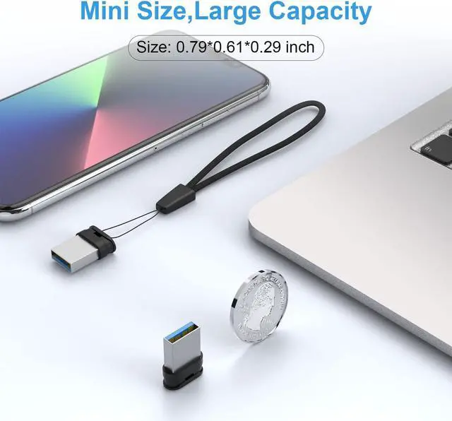 Alt view image 2 of 7 - USB Stick 128GB USB 3.0 Flash Drive with Lanyard 128G Mini Fit Memory Stick Ultra Slim Thumb Drive Zip Drive for PC Desktop-Black