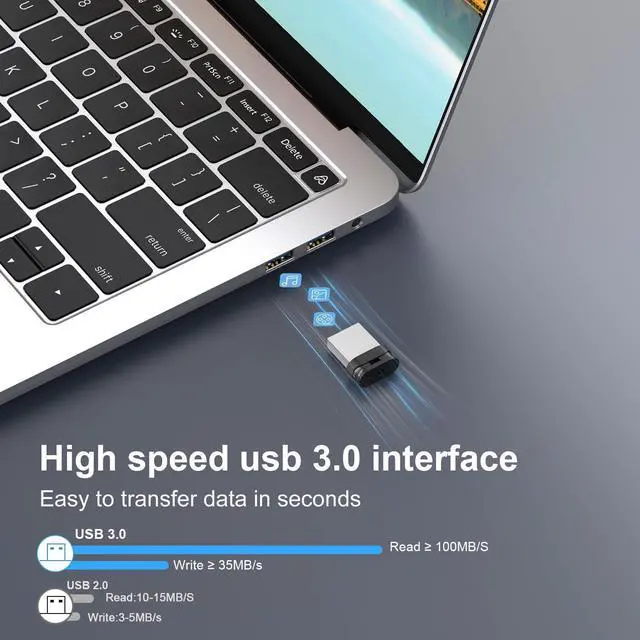 Alt view image 3 of 7 - USB Stick 128GB USB 3.0 Flash Drive with Lanyard 128G Mini Fit Memory Stick Ultra Slim Thumb Drive Zip Drive for PC Desktop-Black