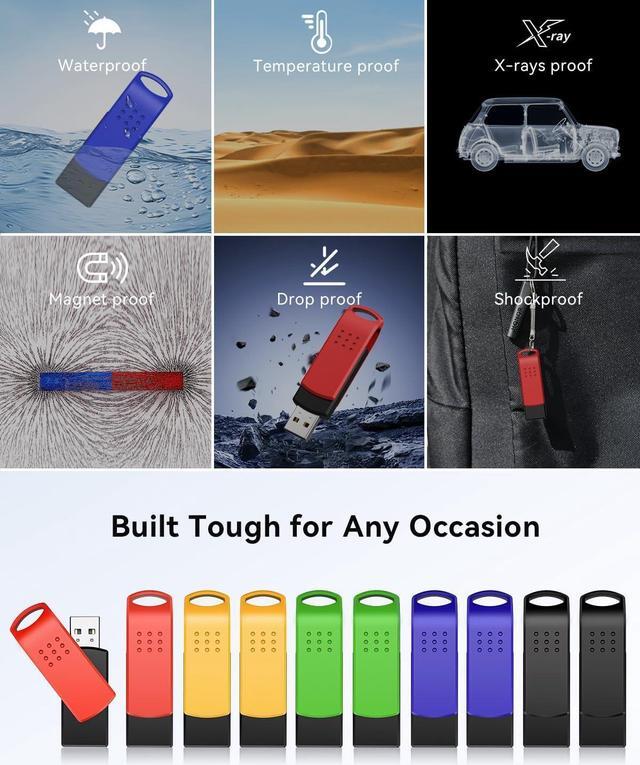 Alt view image 4 of 7 - 16GB Flash Drive 10 Pack USB 2.0 Thumb Drives Swivel USB Memory Stick Bulk USB Drive with LED Light Stylish Colorful Pen Drive for Photo Video File Music  Green Red Black Blue Yellow 16 G