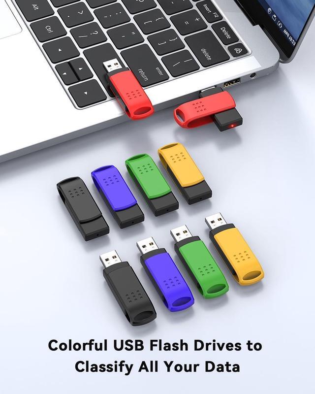 Alt view image 7 of 7 - 16GB Flash Drive 10 Pack USB 2.0 Thumb Drives Swivel USB Memory Stick Bulk USB Drive with LED Light Stylish Colorful Pen Drive for Photo Video File Music  Green Red Black Blue Yellow 16 G