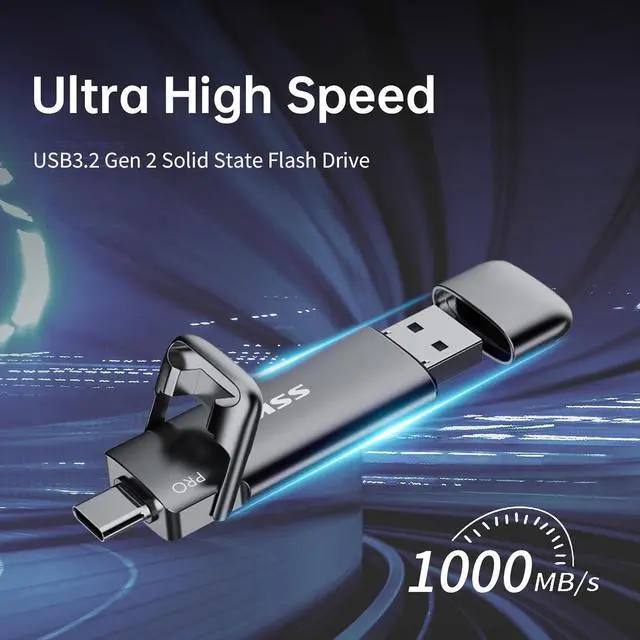 Alt view image 2 of 7 - 512GB SSD USB C Stick up to 1000MB/s Fast Thumb Drive Dual Drive Type-C + USB A 3.2 Gen 2 External Solid State Drives USB Memory Stick for iPhone 15/PS4/Android Phone/Tablet/Windows/Mac