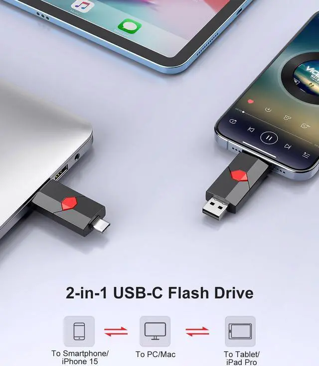 Alt view image 2 of 7 - 128GB USB C Flash Drive Dual Drive Type C + USB A 128GB USB 2.0 Drive Push-Pull USB-C Memory Stick USB C Thumb Drive for iPhone 15 Smartphone Tablet Computer