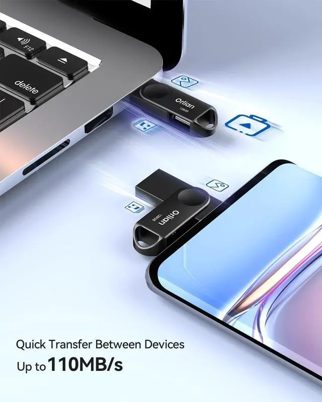 Alt view image 3 of 7 - 128GB USB C Flash Drive Dual Drive USB 3.0 and Type C Thumb Drive Up to 110MB/s Read Metal Waterproof Swivel Design Portable for PC Laptop Tablet Android Smartphone iPhone 15 and More Black
