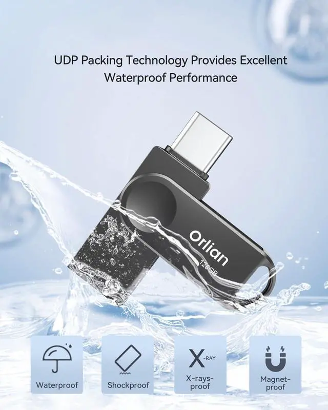 Alt view image 7 of 7 - 128GB USB C Flash Drive Dual Drive USB 3.0 and Type C Thumb Drive Up to 110MB/s Read Metal Waterproof Swivel Design Portable for PC Laptop Tablet Android Smartphone iPhone 15 and More Black