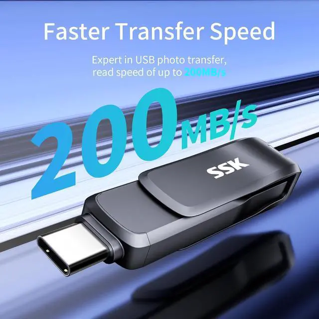 Alt view image 3 of 7 - USB C Flash Drive 128GB Up to 200 MB/S Read Speed USB Thumb Drive Dual USB 3.2 Flash Drive with USB C and USB A Robust Black Metal USB Pendrive for Android Phone Tablets Mac Computers Car TV