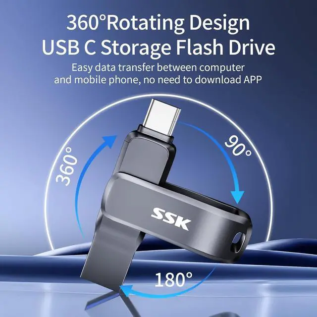 Alt view image 5 of 7 - USB C Flash Drive 128GB Up to 200 MB/S Read Speed USB Thumb Drive Dual USB 3.2 Flash Drive with USB C and USB A Robust Black Metal USB Pendrive for Android Phone Tablets Mac Computers Car TV