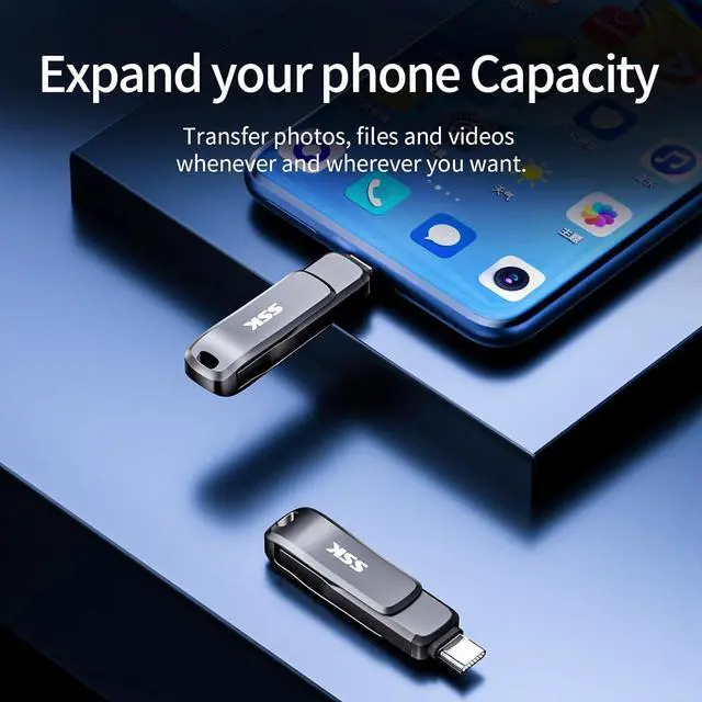 Alt view image 6 of 7 - USB C Flash Drive 128GB Up to 200 MB/S Read Speed USB Thumb Drive Dual USB 3.2 Flash Drive with USB C and USB A Robust Black Metal USB Pendrive for Android Phone Tablets Mac Computers Car TV