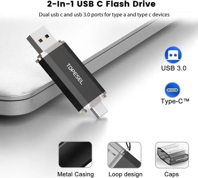 Alt view image 2 of 7 - Type C 256GB USB C Flash Drive Dual 2-in-1 USB C Thumb Drive USB 3.0/3.2 Gen1 USB C Drive 256 GB USB-C Memory Stick with LED Indicator for Easy Data Sharing Between PC and Android Smartphones